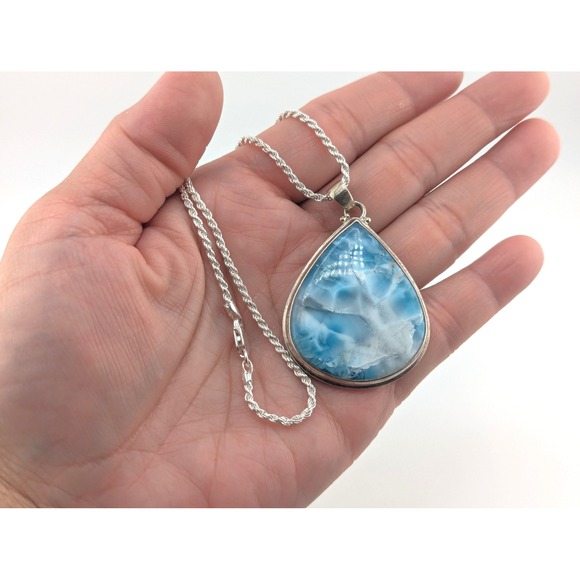 Women's Larimar Pendant Necklace Rope Chain Style Handmade Fine‎ Jewelry *** - Picture 7 of 11
